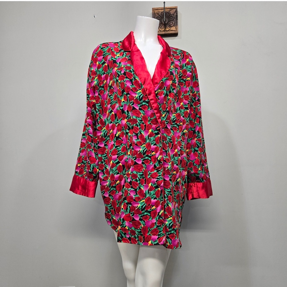Vintage 90s Victoria's Secret Gold Label Sleep Shirt M Floral Double Breasted